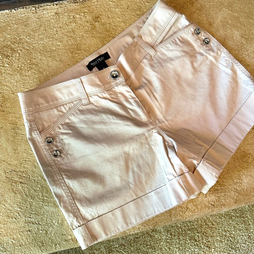 WHBM dressy khaki shorts, menswear classic with Silver